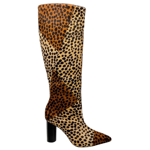 ULLA JOHNSON UMBER LEOPARD CHEETAH JERRI KNEE HIGH CALF PONY HAIR BOOTS - Picture 2 of 8